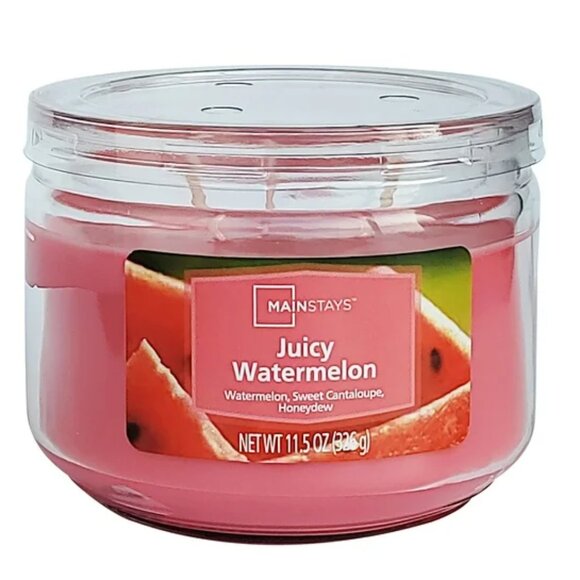 Mainstays 3-Wick Glass Jar Candle, Juicy Watermelon, Pink, 11.5 oz - Picture 1 of 8